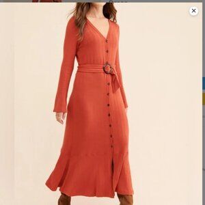 Anthropologie Terra Cotta Button Down Sweater Maxi Dress Size 3X